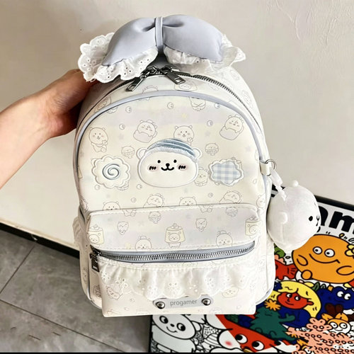蕾丝彩色波点印花透明痛窗双肩包