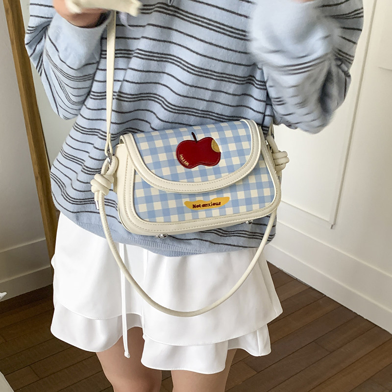 清新苹果格纹日常单肩百搭斜跨包