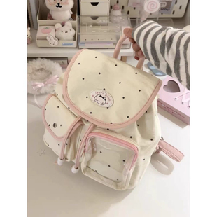 夏季ins撞色新款波点高颜值休闲百搭双肩包日常通勤痛包学生背包