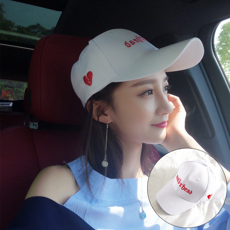 夏天防晒鸭舌帽韩版潮休闲百搭日系刺绣爱心系带情侣棒球帽女帽子