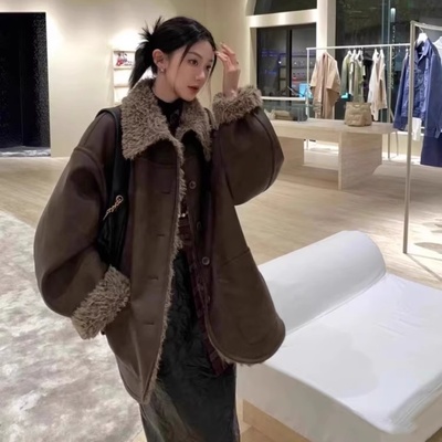 双面穿环保皮毛一体外套女中长款