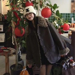 冬季新款高级感双面穿环保皮毛一体加厚外套女仿皮草港风复古皮衣