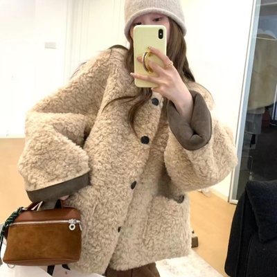 慵懒风环保羊羔毛外套女秋冬短款