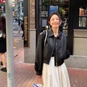 拉链美式 皮衣外套女短款 复古港风黑色夹克小个子 春秋爆款 2026新款