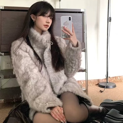 2024新款环保水貂毛宽松厚外套女