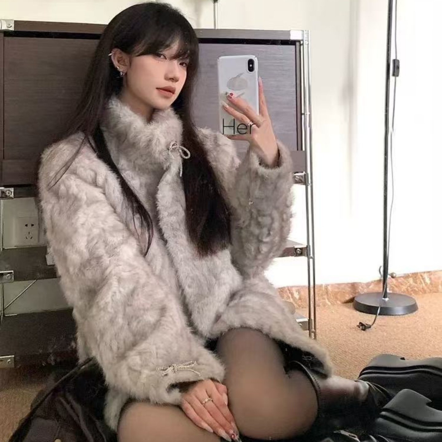 2025新款环保水貂毛宽松厚外套女