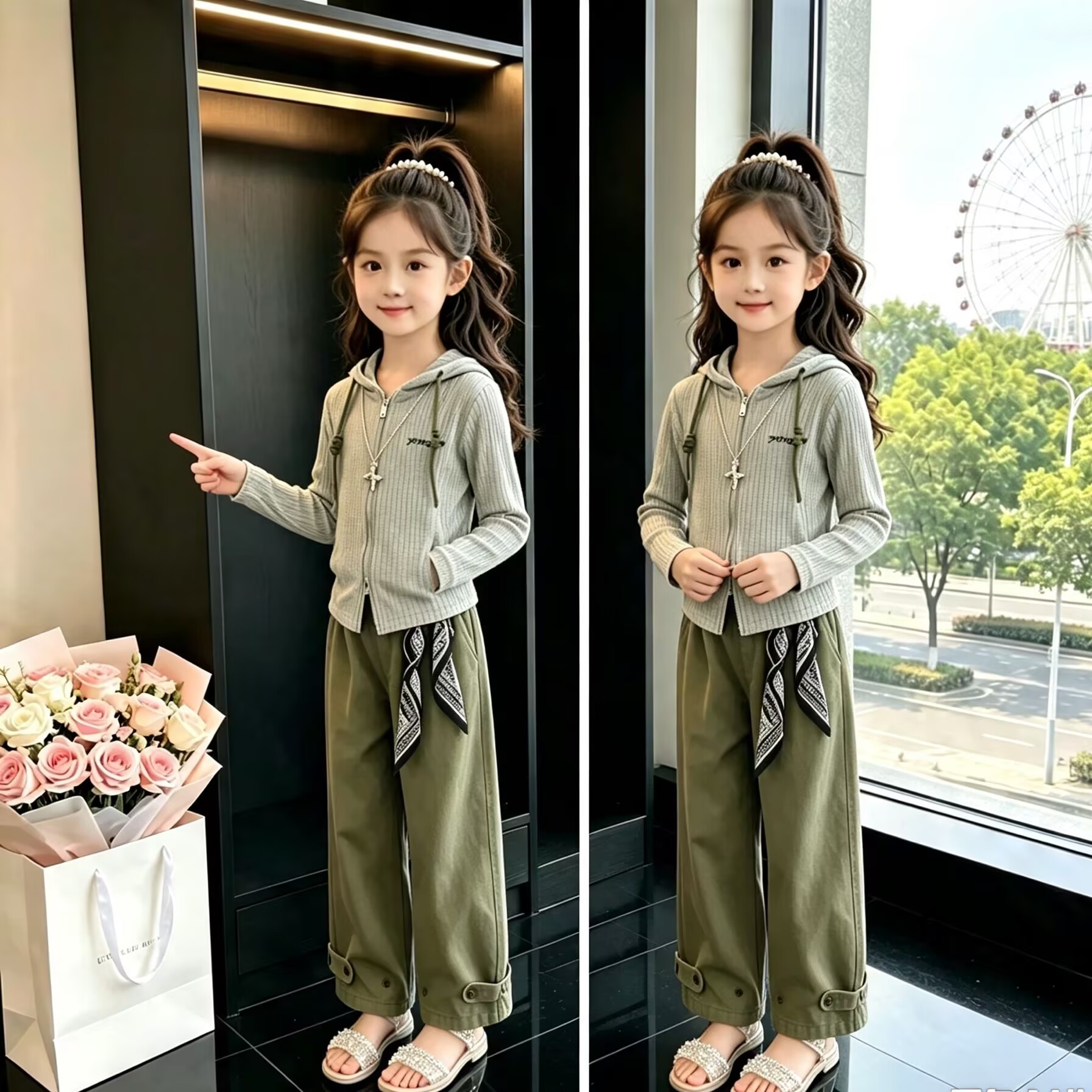 女童裤子秋季2026新款儿童洋气宽松阔腿裤春秋女孩韩版时髦弯刀裤