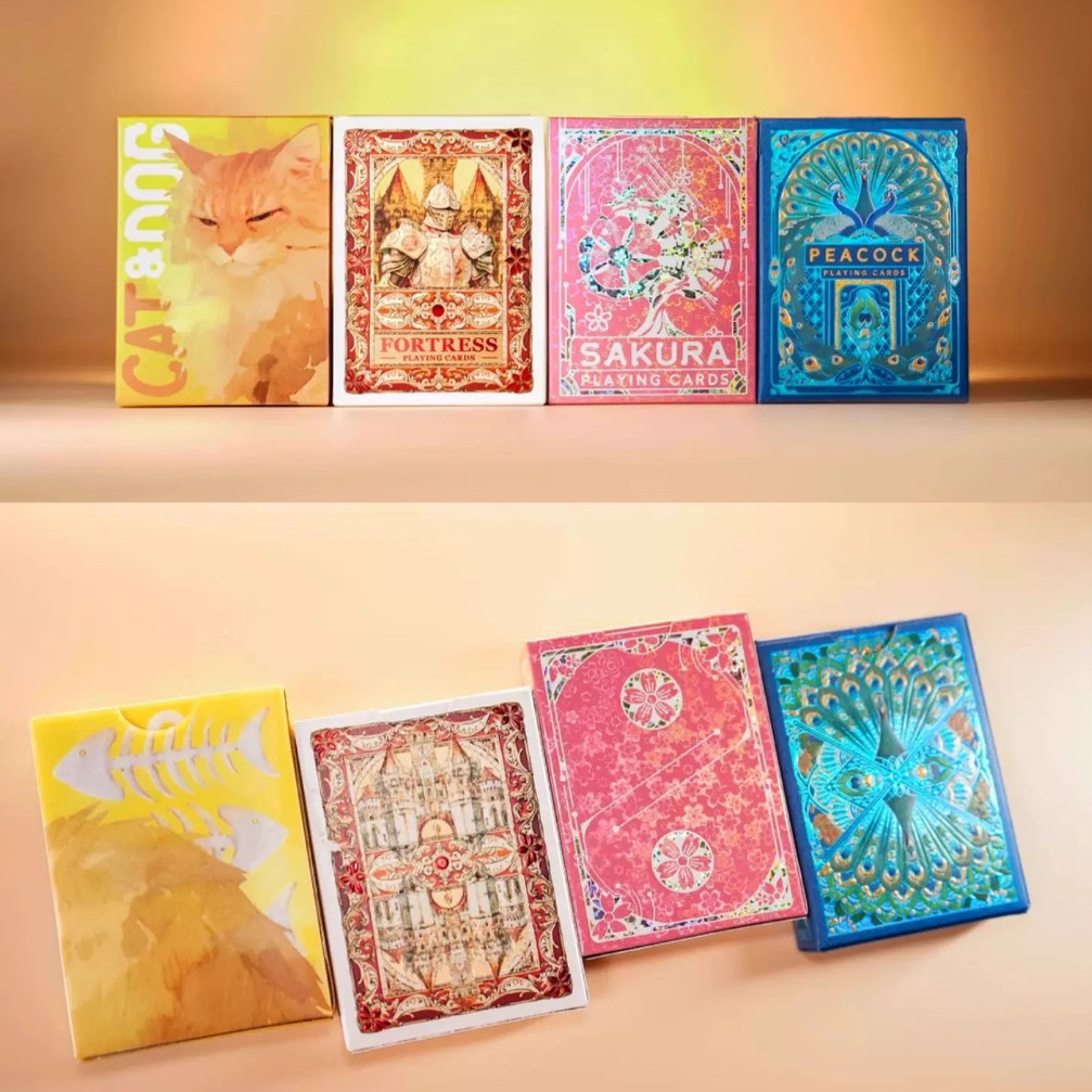 默默纸牌ashion系列猫狗城堡樱花孔雀光栅浮雕纸牌魔术花切扑克牌图片