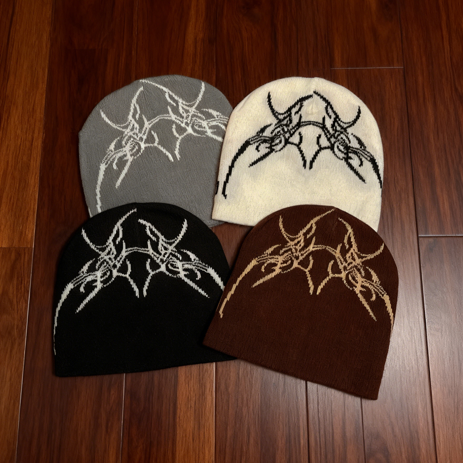 Vintage古着「荆棘」美式复古提花opium冷帽男女同款秋冬针织帽