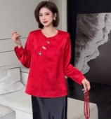 新款 国风新中式 t恤马上有财提花高级刺绣长袖 2026春季 衬衫 上衣