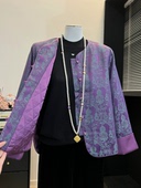 新款 气质妈妈新中式 国风夹棉外套2025秋季 中老年高贵提花紫色棉衣