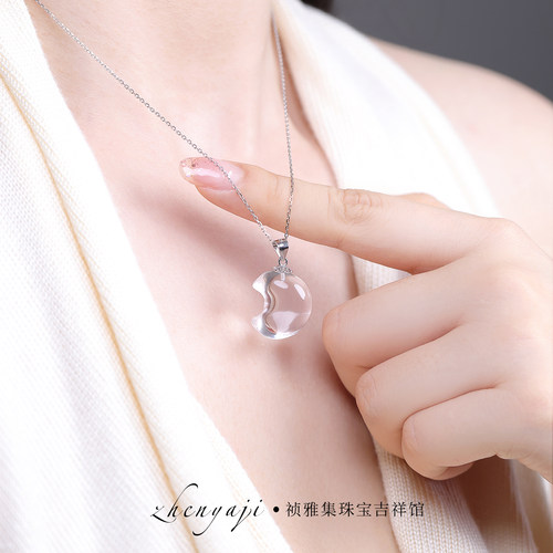 天然白水晶月亮吊坠925银项链