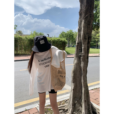 MAKI STUDIO Ac*e1996随性慵懒微透棉麻长袖防晒字母T恤