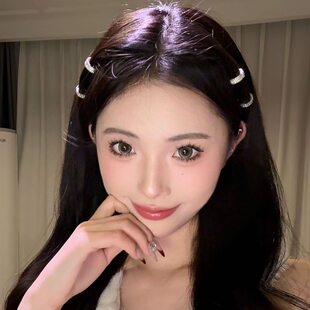 圆形金属小发扣明星同款 侧边夹水钻发卡子头饰 高颅顶刘海发夹时尚