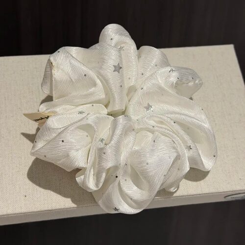 白色星星缎面大肠发圈女高级感