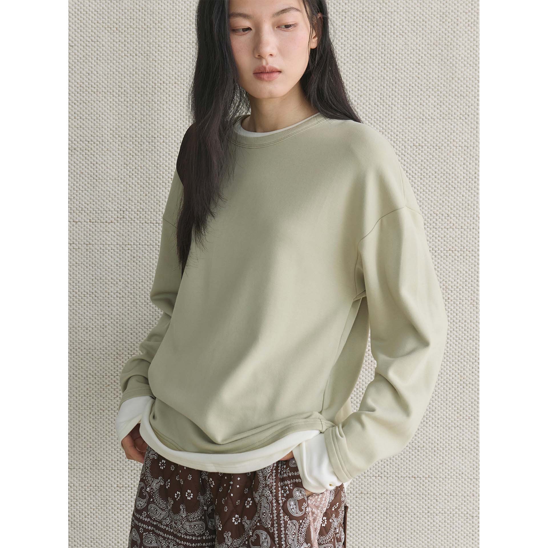 肆·早春韩系假两件磨毛抓绒T恤亲肤保暖廓形上衣女