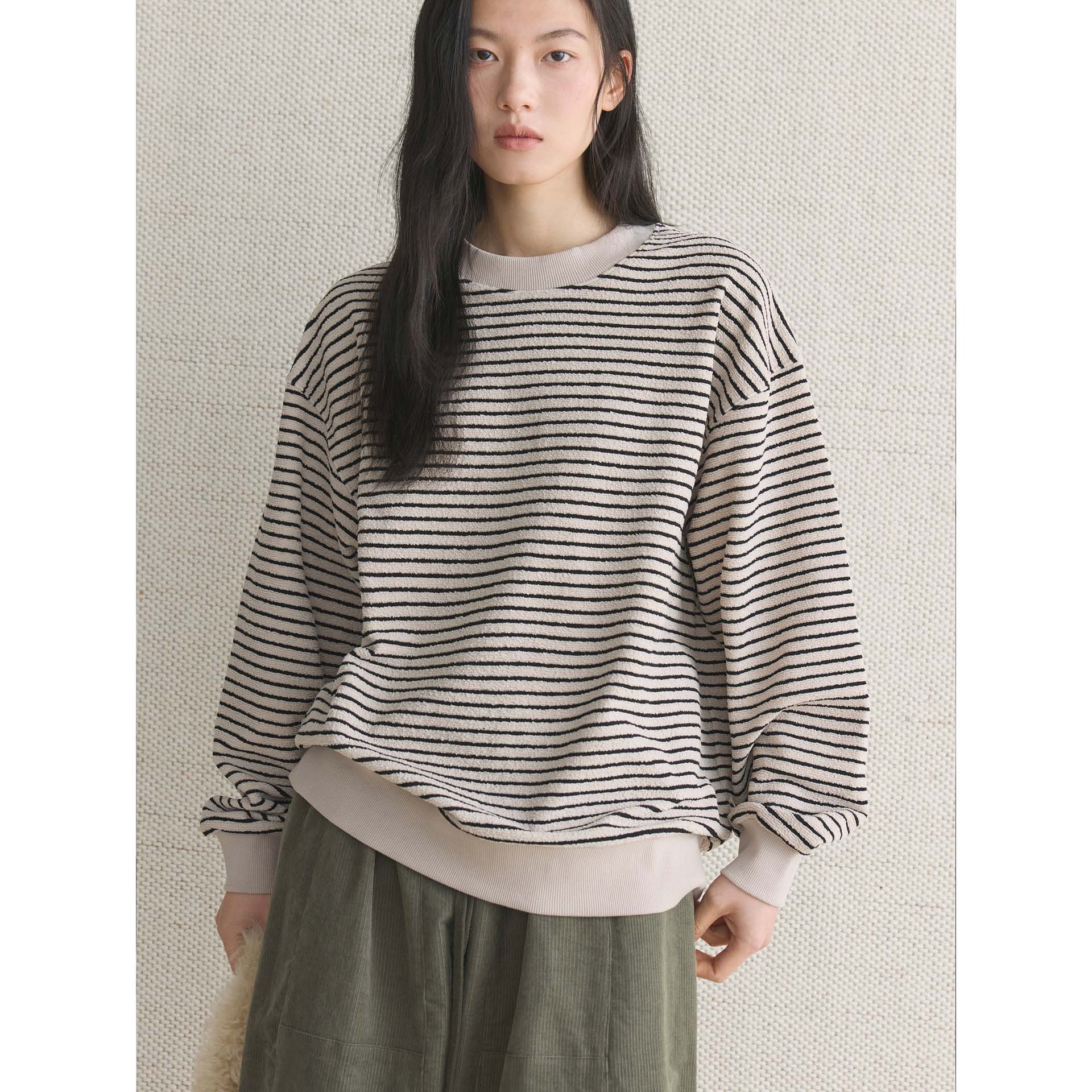 肆·早春日系慵懒复古条纹撞色卫衣舒适休闲上衣女