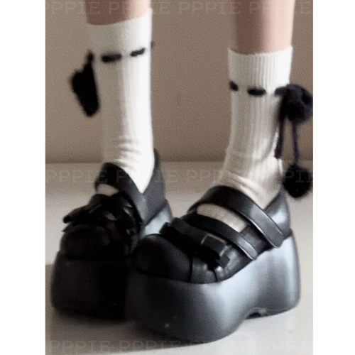 PPPIE 蝶蝶画卷！8cm哑光牛皮超级舒服的可调节交叉带厚底鞋