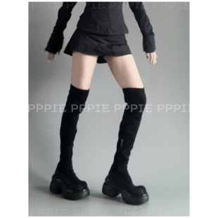 PPPIE 7cm翻毛碰撞显瘦过膝靴 高级质感