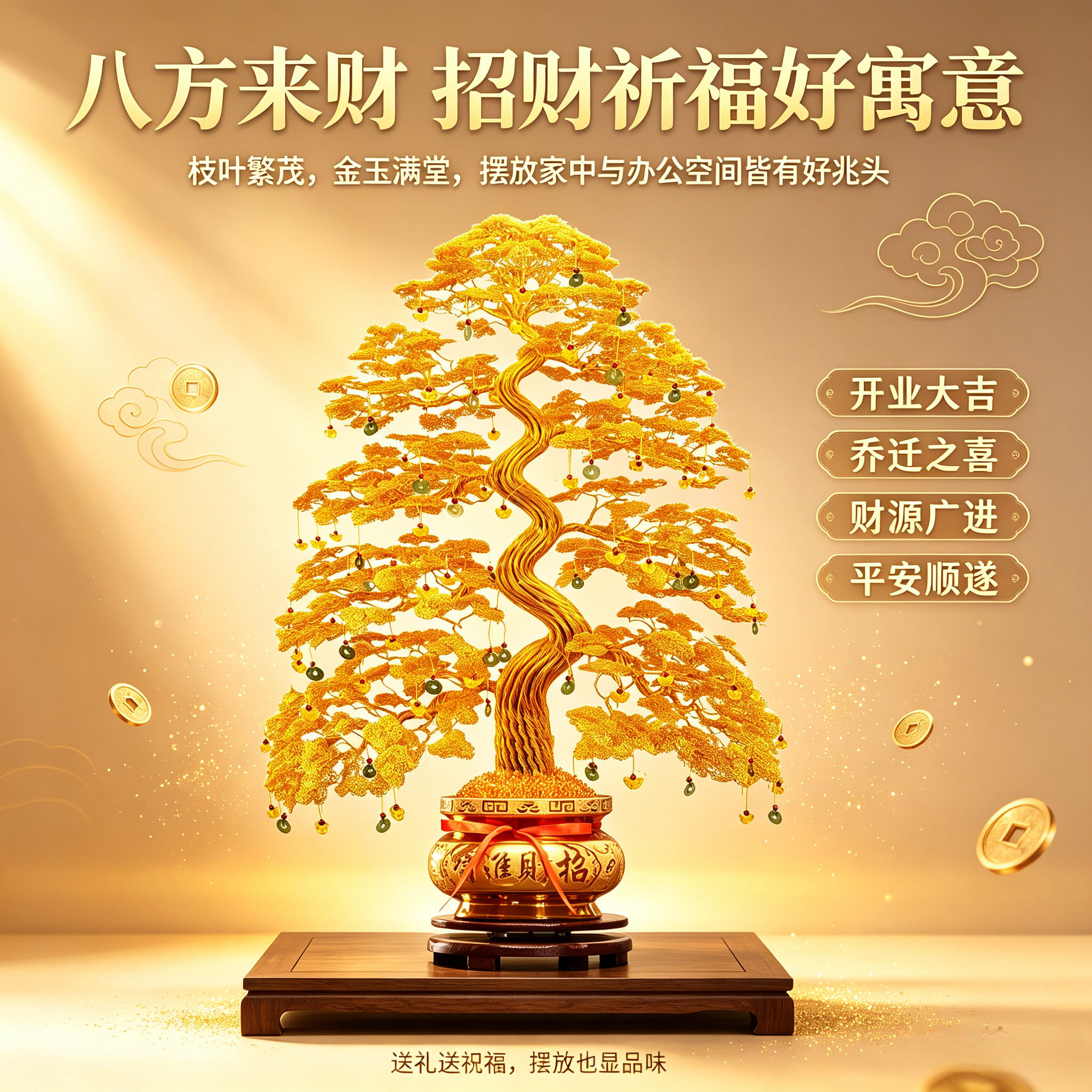 电视柜桌面发财树摆件