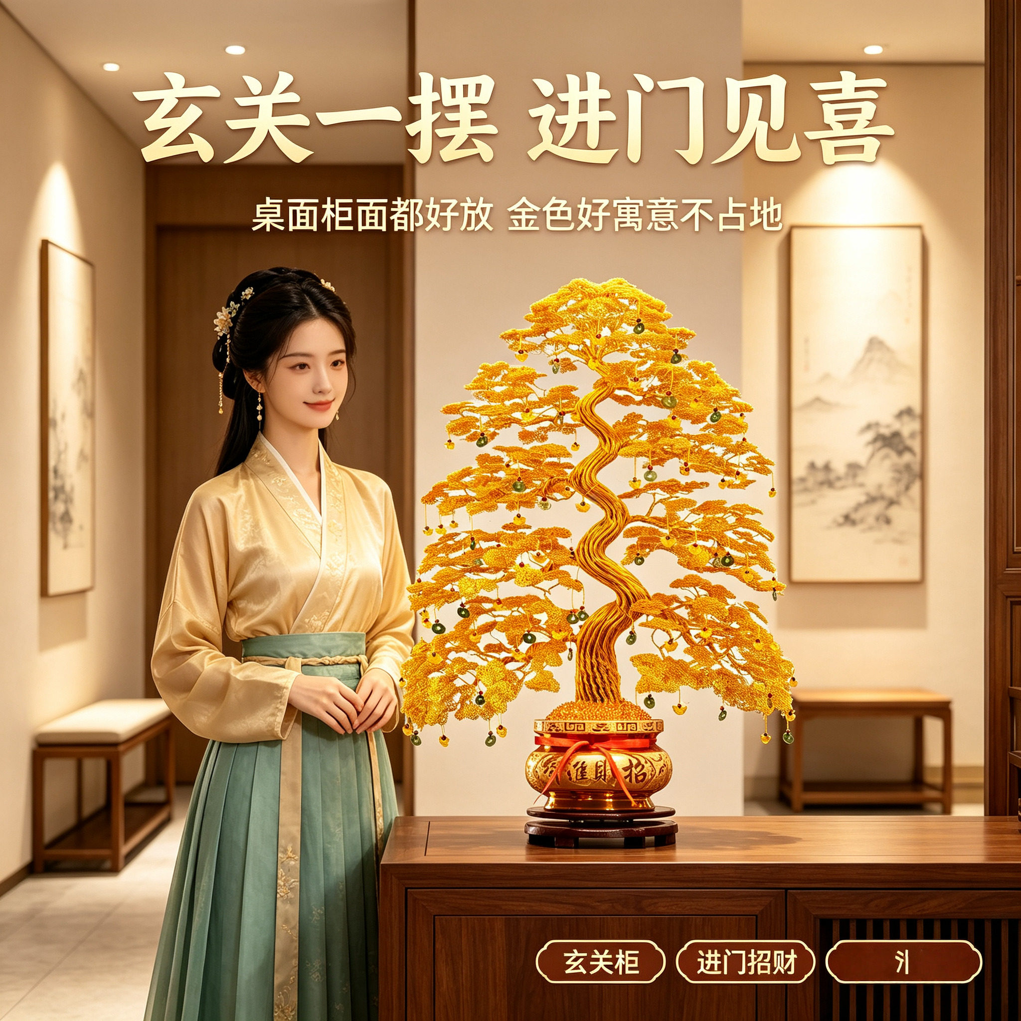 手工编织金钱树铝线手工艺品成品手工发财树店铺招财家居装饰摆件