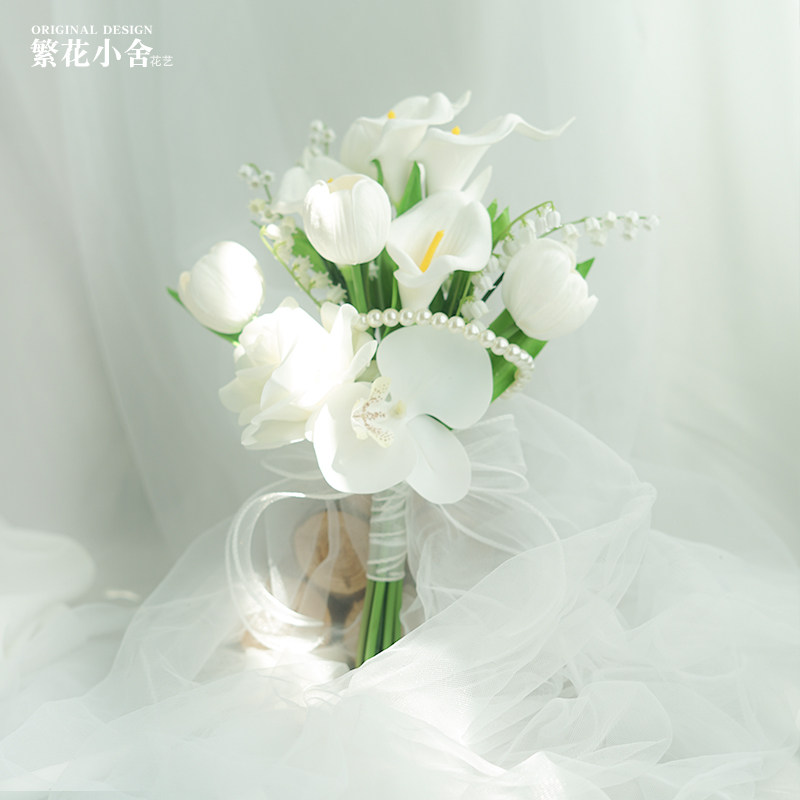繁花小舍花艺新娘高级感花假花白色婚礼拍照韩式拍摄道具领证花