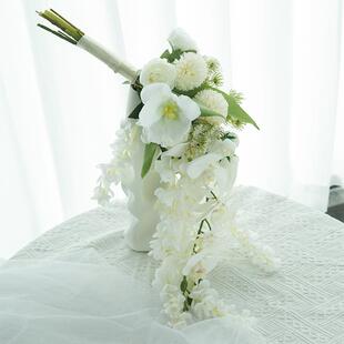 水滴瀑布手捧花白色蝴蝶兰花束新娘结婚仿真花婚礼婚纱摄影拍照