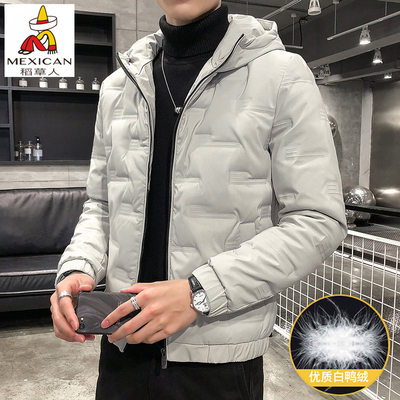 稻草人羽绒棉服男士潮牌短款棉衣2025冬季新款轻薄保暖连帽外套男