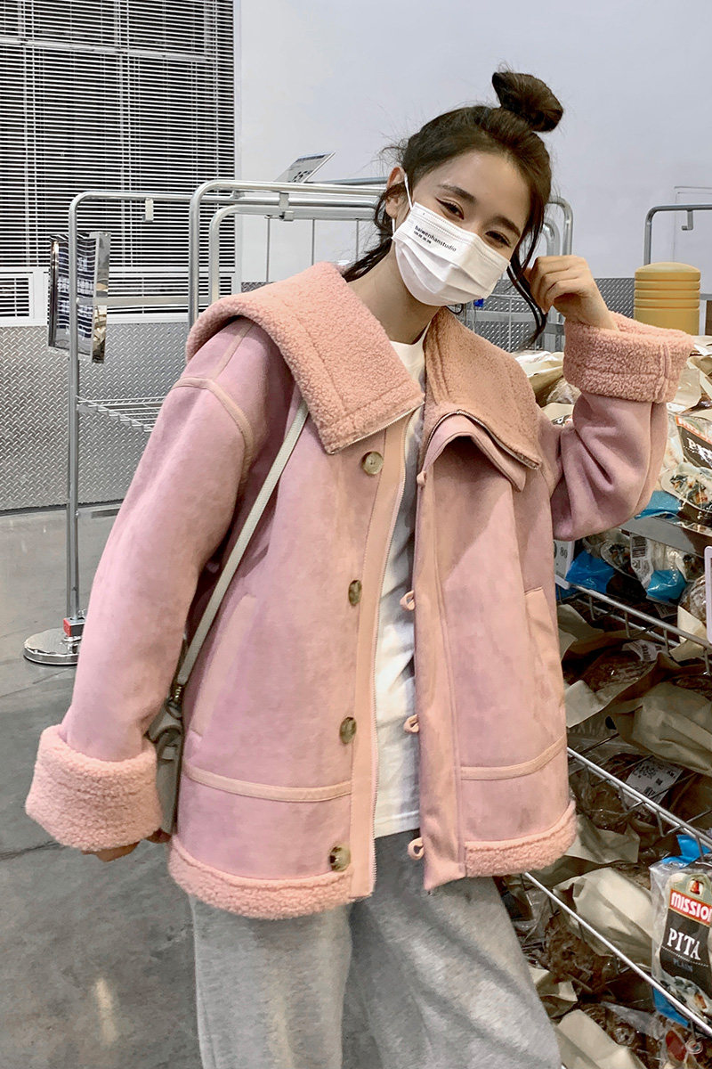 现货足2022冬季新款大翻领机车服皮毛一体P185K268,女装短外套,时倾STUDIO