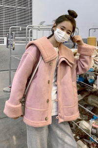 现货足2022冬季新款大翻领机车服皮毛一体P185K268,秋季衣服搭配简约时尚图片