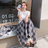 松弛感休闲穿搭一整套女2025夏季新款短袖T恤格子半身裙两件套潮，女装连衣裙，时倾STUDIO