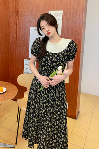 现货2022夏季新款碎花收腰带腰带连衣裙P95K148