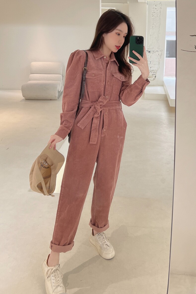 现货2022秋季新品灯芯绒工装连体裤P125K178,女装连体裤,时倾STUDIO