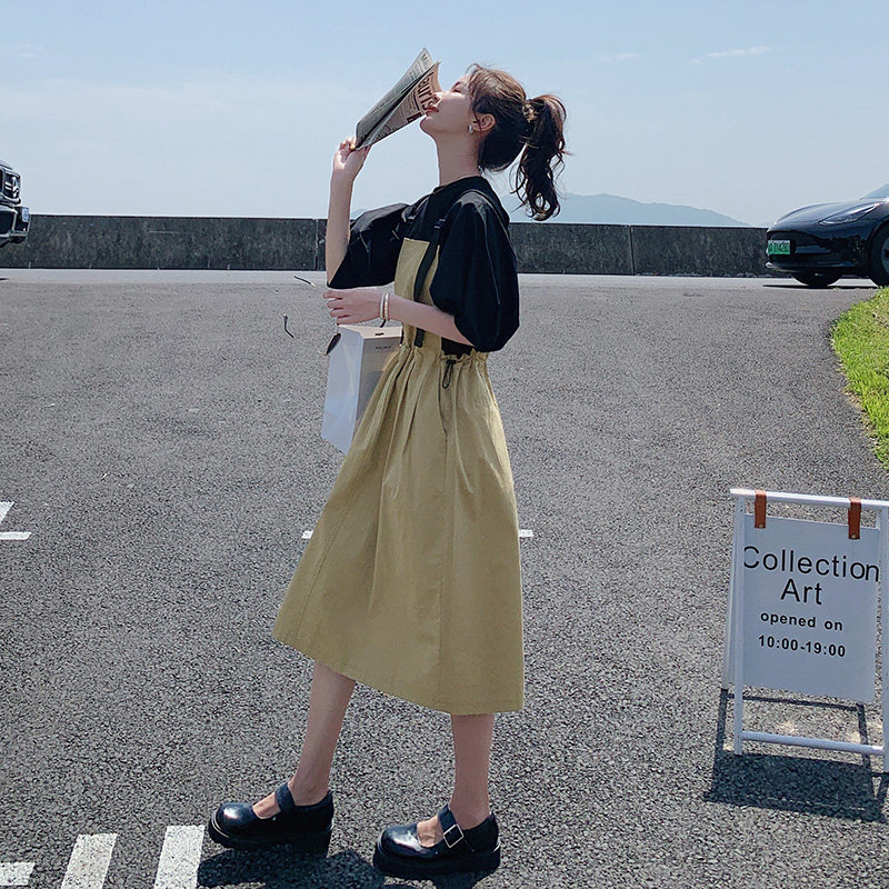 现货2022夏季新款两件套可拆背带裙套装P115K168,女装连衣裙,时倾STUDIO