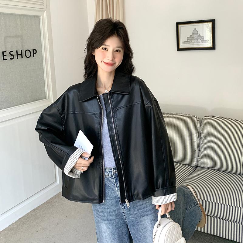 现货2025春季新款蛋白皮皮衣撞色条纹P145K198,女装短外套,时倾STUDIO