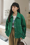 现货2022秋季新款绿色撞色明线风衣夹克外套货号815P125K178，女装皮衣，时倾STUDIO