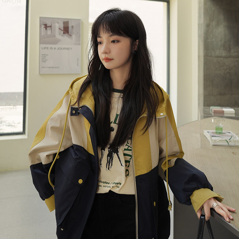 现货2022秋季新款撞色连帽风衣P145K198,女装短外套,时倾STUDIO