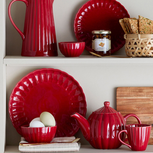 丹麦Bloomingville 红色Latina陶瓷盘子甜品盘大碟子大碗西餐餐具