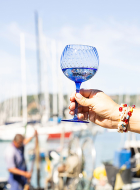 瑞典代购 Byon 蓝色透明玻璃酒杯斜纹波纹葡萄酒洋酒香槟杯水杯子