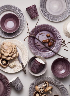 瑞典 Mateus 艺术手工浮雕条纹陶瓷盘子饭碗汤碗餐具碟子马克杯子