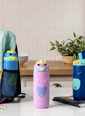 美国代购Ello可爱卡通图案真空隔热不锈钢儿童水瓶防漏水杯小水壶