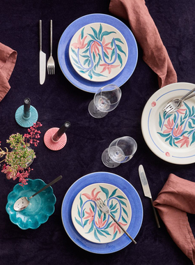 瑞典 Mateus 轻奢艺术手绘郁金香水仙睡莲陶瓷盘子碟子西餐餐具