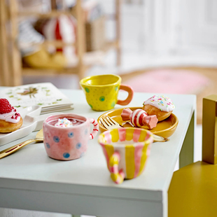 丹麦Bloomingville超可爱波点条纹儿童牛奶粗陶喝水马克杯子100ml