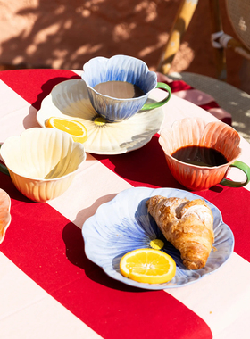 瑞典Byon北欧复古绝美蓝色花朵Poppy下午茶咖啡杯盘子茶杯陶瓷碗