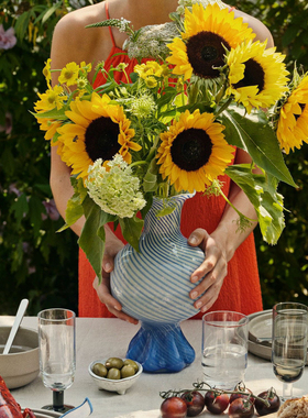 丹麦Broste Copenhagen条纹糖果造型Mella玻璃插花花瓶客厅摆件