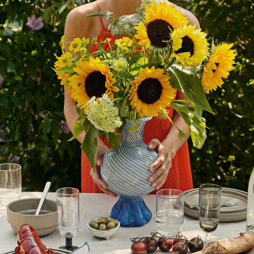 丹麦Broste Copenhagen条纹糖果造型Mella玻璃插花花瓶客厅摆件