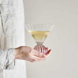 丹麦Bloomingville 圆球底座竖纹玻璃杯红酒香槟杯子鸡尾酒高脚杯