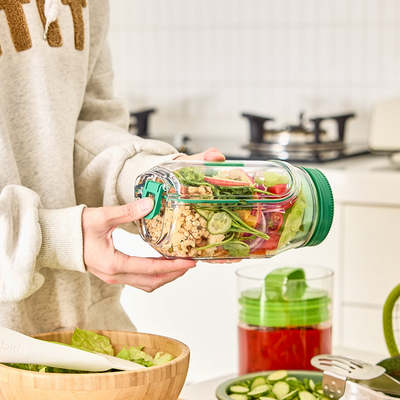 美国Prepara 沙拉专用保鲜盒便当盒梅森罐单独酱料盒便携密封饭盒