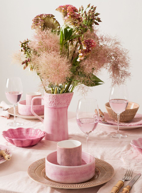 瑞典Mateus粉色北欧极简陶瓷盘子沙拉碗西餐餐具碟子马克杯水壶