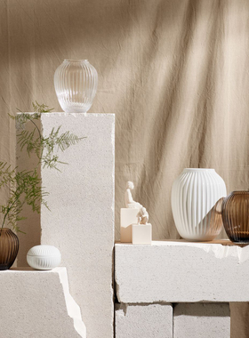 丹麦 Kahler艺术家Hammershøi北欧艺术玻璃花瓶竖纹插花水培花器